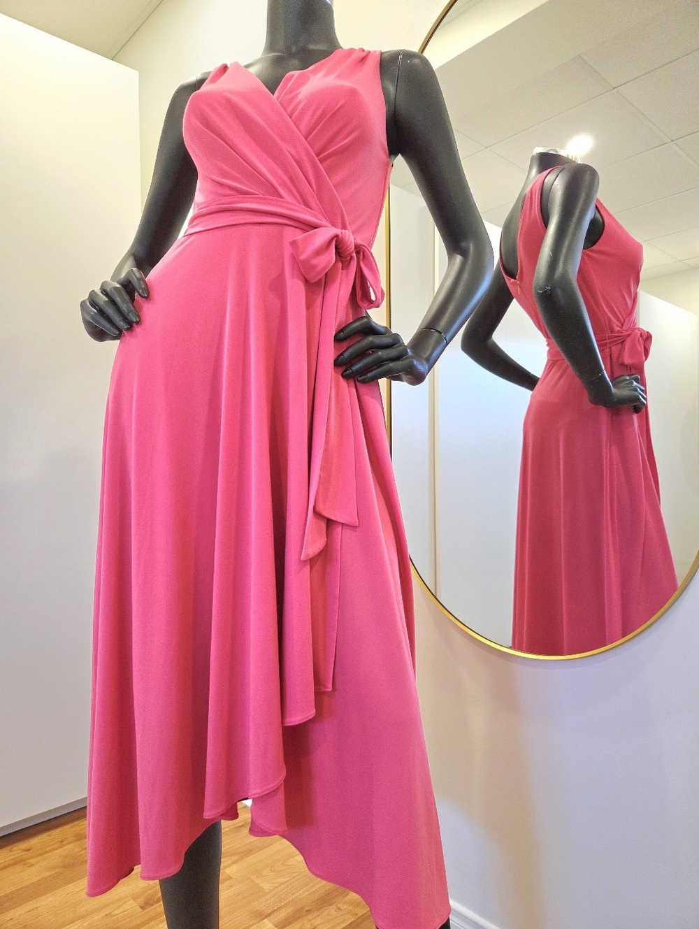 DKNY Fuchsia Pink Faux Wrap Asymmetrical Midi Dress Size 2